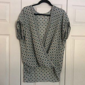 Max Studio Blouse, Size L, Navy/Green/White